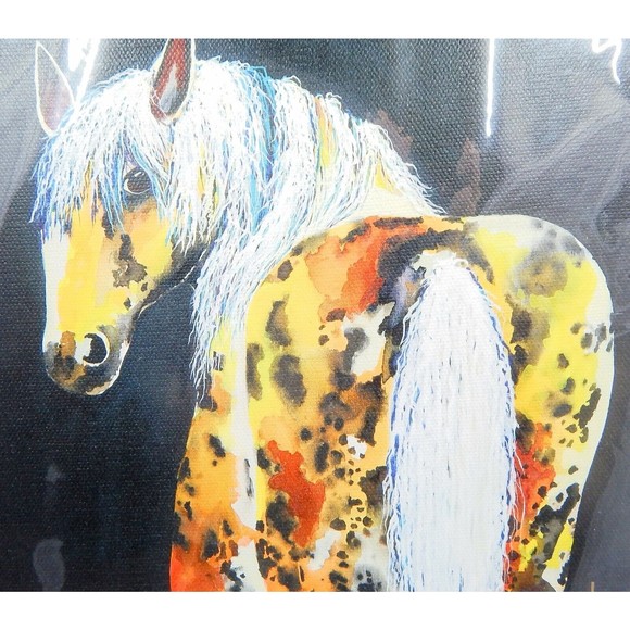 Painted Pony on Indigo Mini Giclee on Canvas 8x8 Clara Nilles - Picture 4 of 5